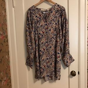 Pullover blouson floral dress with tie neck